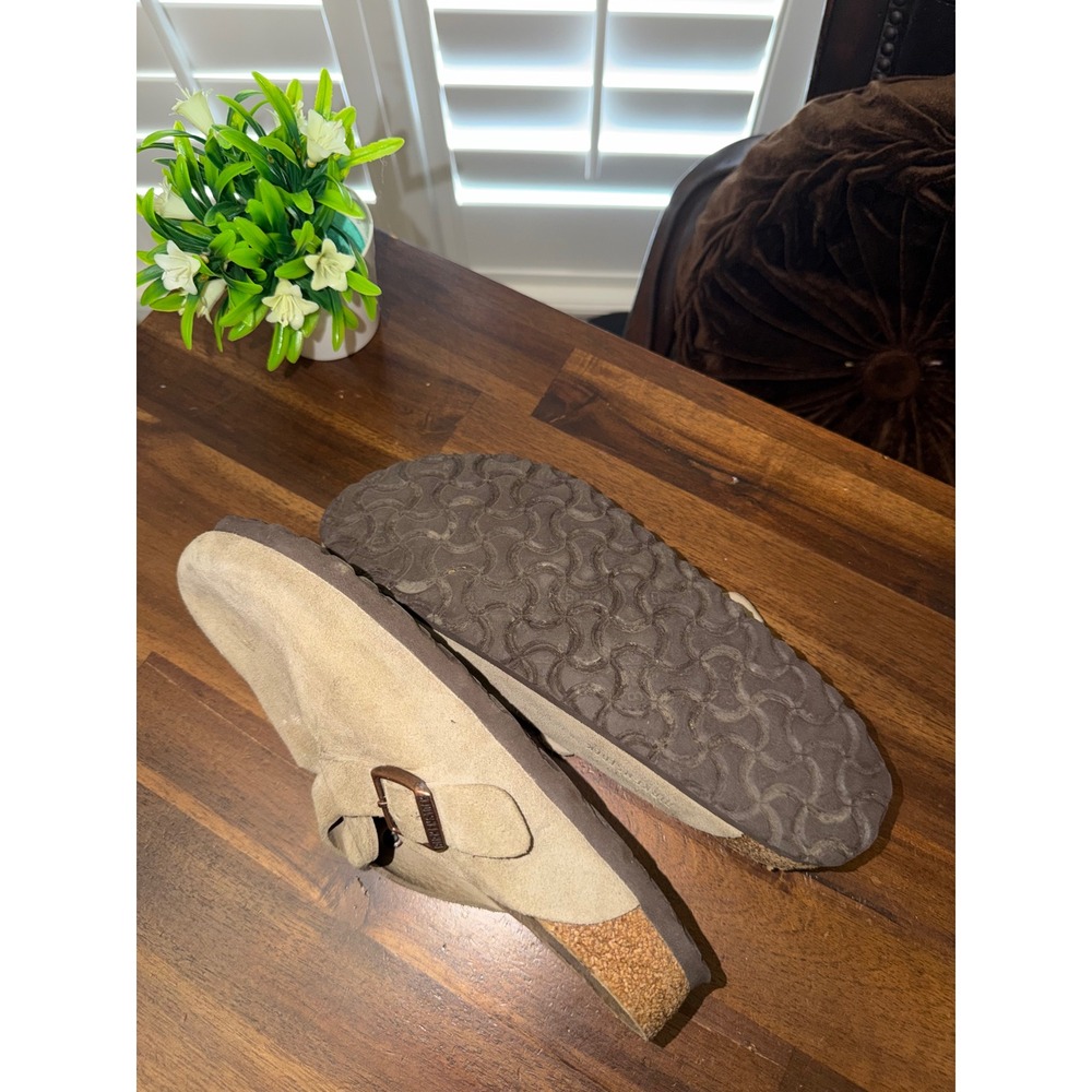 Birkenstock Boston Suede Clogs Taupe Tan Buckle Slip On Shoes Mens 7 Womens 9 40 - Picture 10 of 10